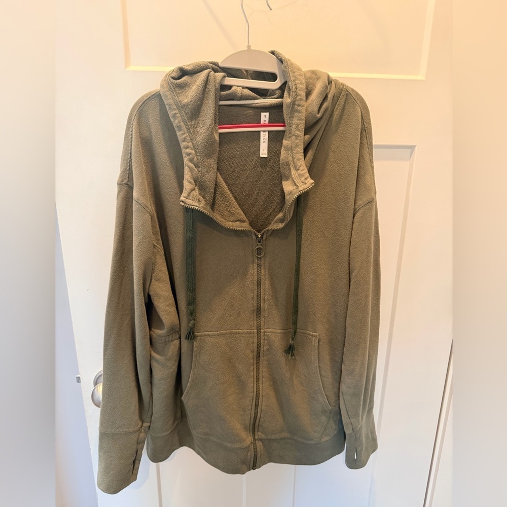 Fabletics Olive Green Zip-Up Hoodie Jacket Women’s Large Athleisure